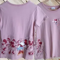 ディズニー ミニーマウス Tシャツ M くすみピンク 裾プリント