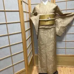 新品 同様　単衣 唐花柄小紋 居敷当て付き着物 帯セット さが美 トールサイズ 新品 同様 単衣 唐花柄小紋 居敷当て付き着物 帯セット さが美 トール