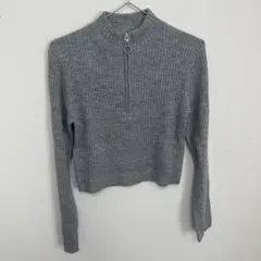 グレー ハイネック ジッパーセーター L