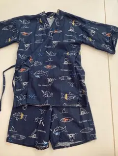 キッズ子供用甚平120 男の子用　サメ柄　子供服シンプル　オシャレ　浴衣　子供ふ
