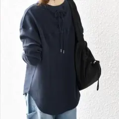 SHIPS any：〈洗濯機可能〉ワッフルレースアップラウンドヘムプルオーバー