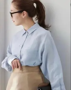 完売品 IENA ラミーリヨセルロングシャツ 羽織り ブルー ゆったり 刺繍のサムネイル