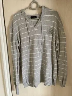 ZARA MAN ボーダー柄パーカー グレー メンズ