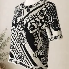 LEONARD レオナール トリムデザイン半袖 花柄カットソーM ベージュ