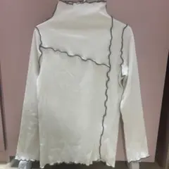 フリル付きハイネック長袖カットソー ブランシェス 130cm ベロア アイボリー