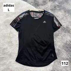 美品✨️ アディダス L ランニングTシャツ 総柄 黒 スポーツ 速乾のサムネイル