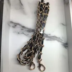 レザー調 チェーンショルダーベルトストラップ ブラック×ゴールド110cm