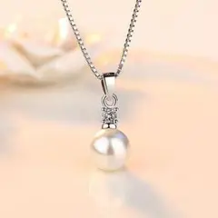 A1036b　ネックレス　1粒パール　CZダイヤ　ギフト　上品　プラチナシルバー