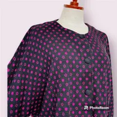 vintageヴィンテージカーディガンドットサークルノーカラーレトロ海外古着