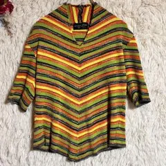 【ジュンココシノ】L 半袖ニット ボーダー カラフル 日本製のサムネイル