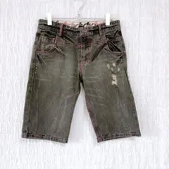 4150 RUSTY デニムハーフパンツ ピンクステッチ ダメージ メンズ 30のサムネイル