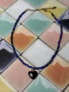 青色ビーズ ハート型ネックレス