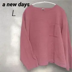 美品✨a new day リブ編み 長袖トップス 【L】ピンク 厚手 体型カバー