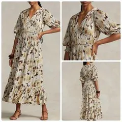 現行QRタグ ポロバイラルフローレン フローラルサテンドレス ロングワンピース