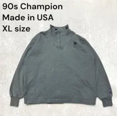 90s USA製 チャンピオン ハーフジップ スウェット 刺繍ロゴ XL