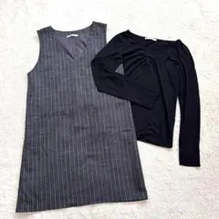 ♡レトロガール【M】春秋 ２枚セット カットソー ワンピ 着回し◎ オフィス