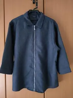 【新品未使用】タカキューメンズ からみ織り フルジップ 7分袖シャツアウターXL