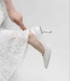 RANDA ビジューヒールポインテッドトゥパンプス