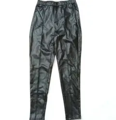 ブラック 合成皮革 スキニーパンツ 裏起毛