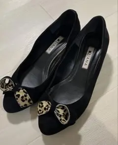 DIANA ダイアナ スエード パンプス リボンレオパード ハラコ 黒