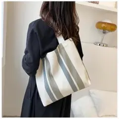 レディース トートバッグ ストライプ ショルダー ホワイト