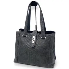 JRA認定付き エキゾチックレザー パイソン 蛇革 トートバッグ グレー