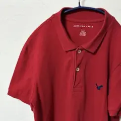 アメリカンイーグル 半袖ポロシャツ メンズS 赤 鹿の子 ロゴ刺繍のサムネイル
