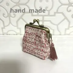 リントンツィードのがま口　ミニポーチ　がま口ポーチ　ハンドメイド