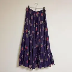古着 used vintage インド綿 花柄 紫 ロングスカート