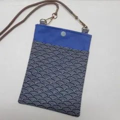 ✡️紳士和柄☆青海波文様(青に白系)×青スマホショルダーバッグ~ハンドメイド