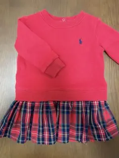 ラルフローレン　赤　チェック　ワンピース　長袖　9M