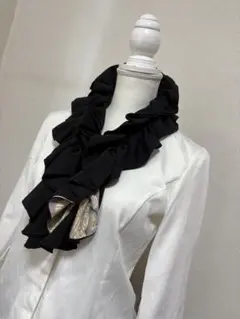 着物リメイク　ダブルフリルストール　黒留袖　紫系花柄　ドレープ　冠婚葬祭　KS3