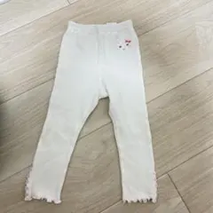 クーラクールcoeur a coeurホワイトリブ編みレギンス 花柄刺繍うさぎ