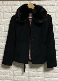 ef-de エフデ　アンゴラウール　ファー付きステンカラーブラックコート9号