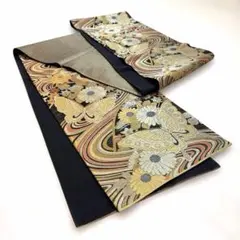 【あこぽん様専用】ゴールド 黒 蝶 振袖用 袋帯 正絹 花柄 帯 成人式　卒業式