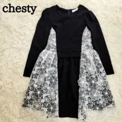 チェスティ　花柄レース　ストレッチ　長袖ワンピース