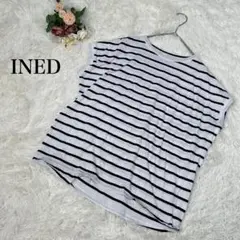 【INED】ノースリーブカットソー　薄手Tシャツ　白　黒　ボーダー　7号