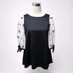 エムズグレイシー M’S GRACY 袖フラワー刺繍 リボン L 40 黒