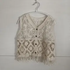 アイボリー レース フリンジ ベスト