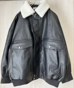 【美品】フェイクレザー、アウター、ビッグシルエット、フリーサイズ、ボア