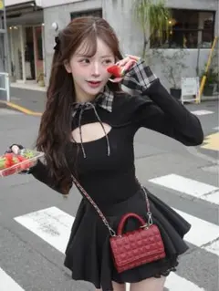 Darlich チェックカフスリブニットトップス