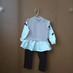 【BRANSHES】【新品タグ付き】リボン付き重ね着風カバーオール ベビー 80