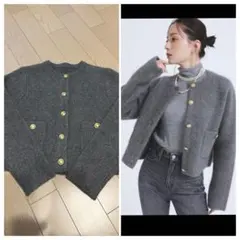 anuans ラクーンブレンドノーカラーニットジャケット