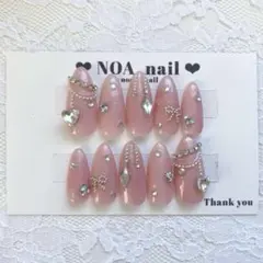 現品 ワンホン フレンチガーリー ちゅるん リボン ハート スナ系 ネイルチップ