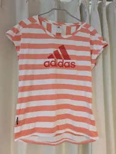 adidas ボーダー柄 半袖Tシャツ ピンク ホワイト Lのサムネイル