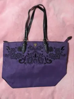 ANNA SUI 刺繍 ナイロントートバッグ　　パープル　中古品