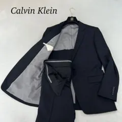 K623 美品 M カルバンクライン ストライプ柄 スーツ上下 ネイビー メンズ