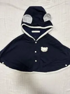 ネイビー ベビーポンチョ クマ刺繍