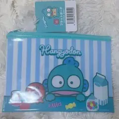 ハンギョドン フラットポーチ ジッパーバッグ サンリオ 水色 ストライプ