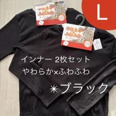 新品　長袖　やわらか×ふわふわ　あったかインナー L　黒　2枚セット　レディース